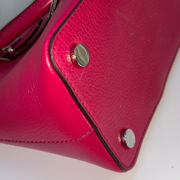 Michael Kors MK Bedford Legacy Dome Satchel Purse Bag Red pebbled leather - Picture 9 of 10